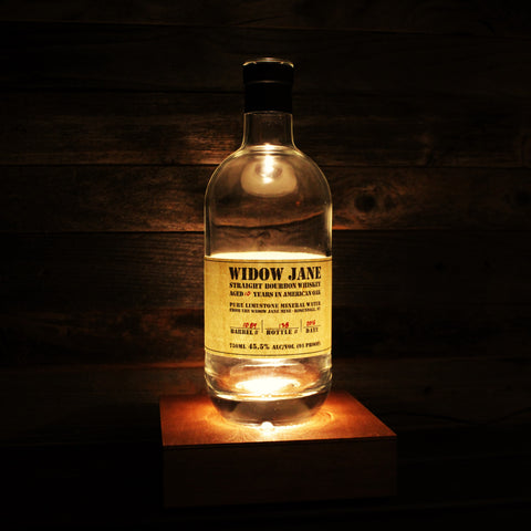 Widow Jane Bourbon Bottle Lamp, Stained Wood Base LED Illuminator with Remote Control, Upcycled Bourbon Bottle Lighting
